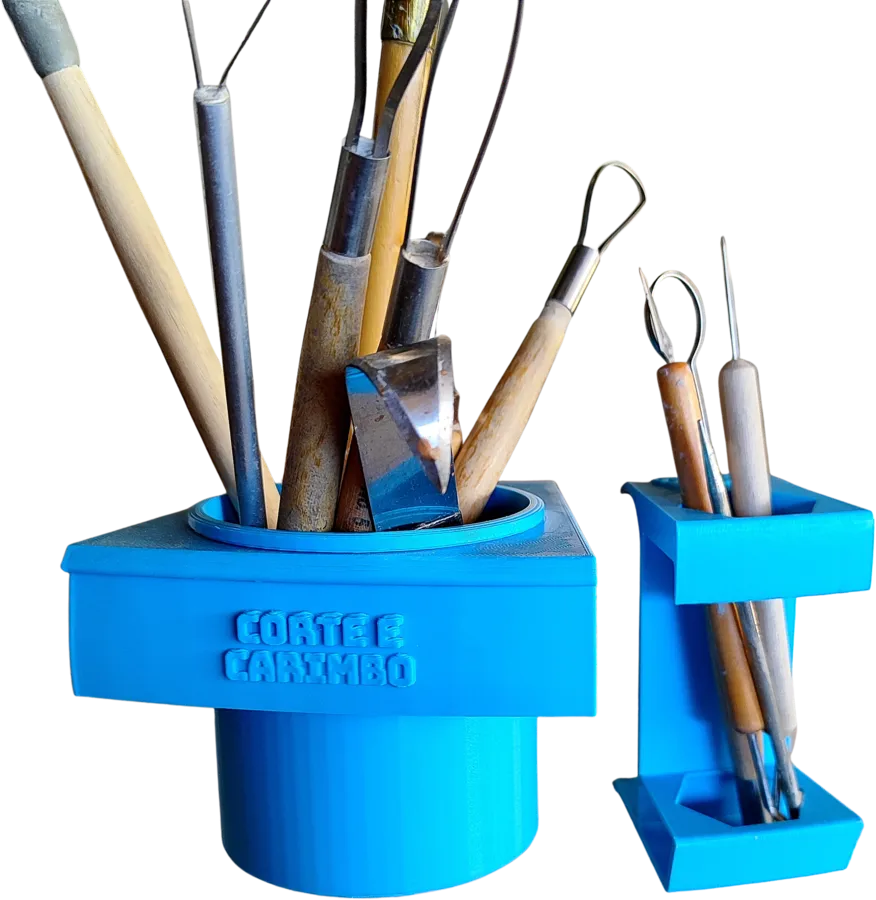 Suportes de ferramentas para torno, azuis, com pincéis e estecas encaixados